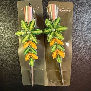 Green and Orange Floral Hair Clips